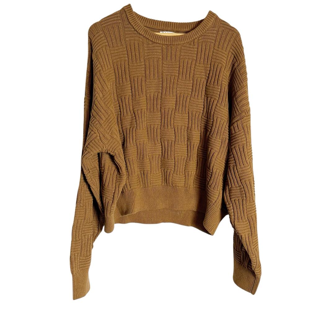 Reformation Winnie Brown Basketweave Organic Cotton Crewneck Sweater Size XL - Picture 3 of 10